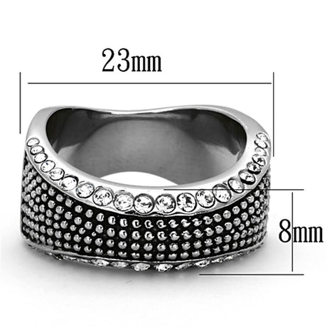 High polished (no plating) Stainless Steel Ring with Top Grade Crystal  in Clear