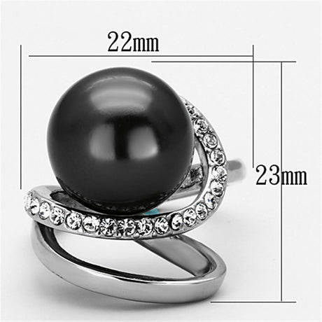 High polished (no plating) Stainless Steel Ring with Synthetic Pearl in Gray