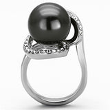 High polished (no plating) Stainless Steel Ring with Synthetic Pearl in Gray