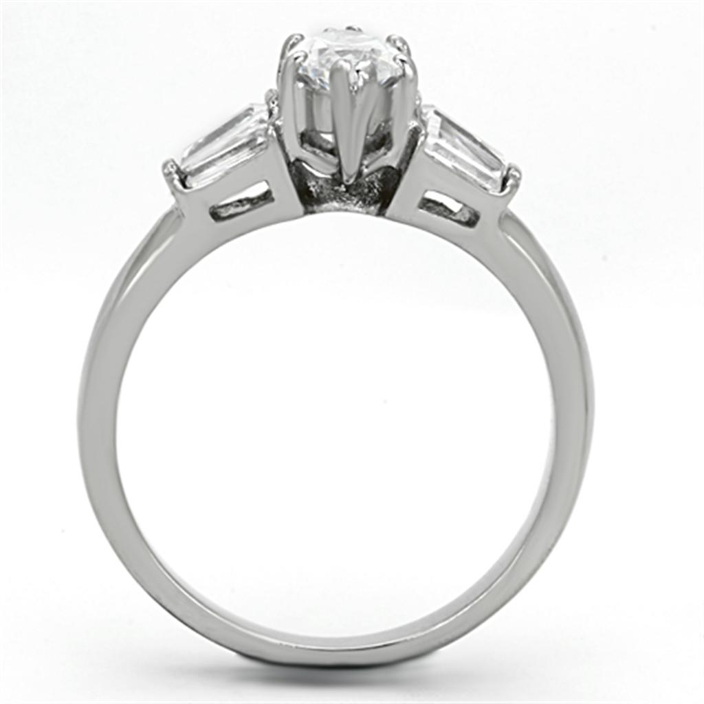 High polished (no plating) Stainless Steel Ring with AAA Grade CZ  in Clear