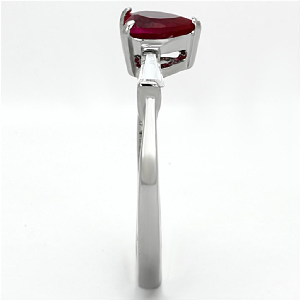 High polished (no plating) Stainless Steel Ring with AAA Grade CZ  in Ruby