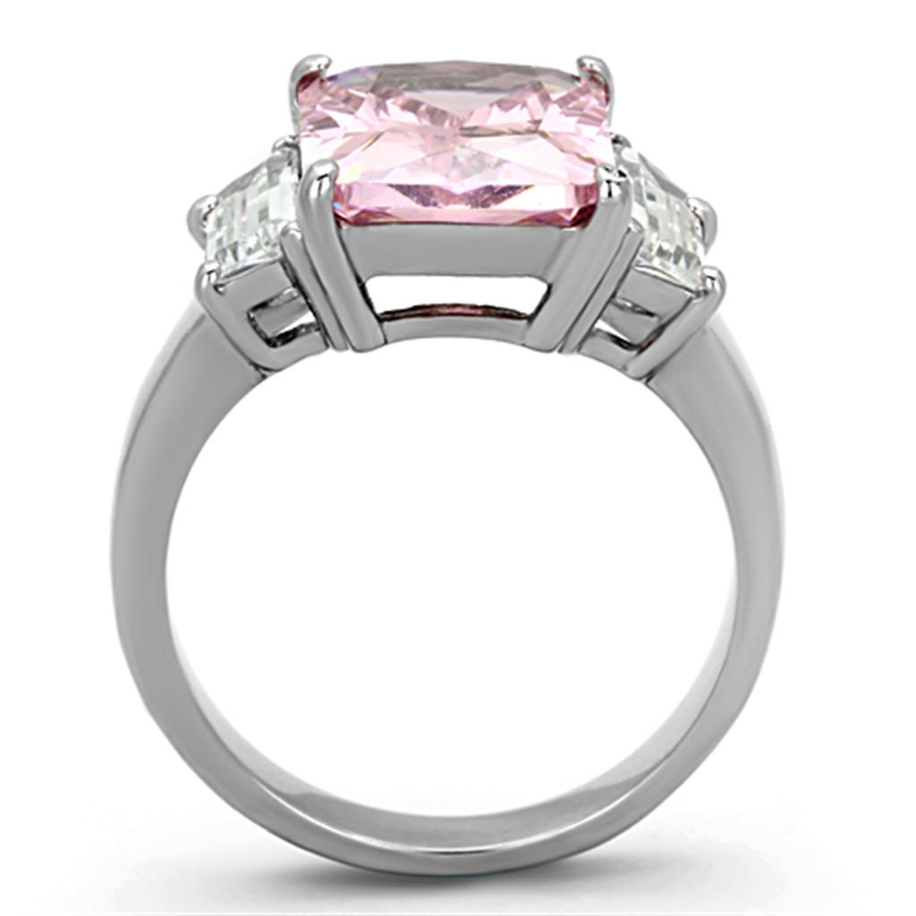 High polished (no plating) Stainless Steel Ring with AAA Grade CZ  in Rose