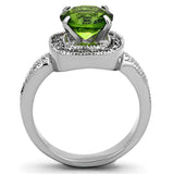 High polished (no plating) Stainless Steel Ring with Synthetic Synthetic Glass in Peridot