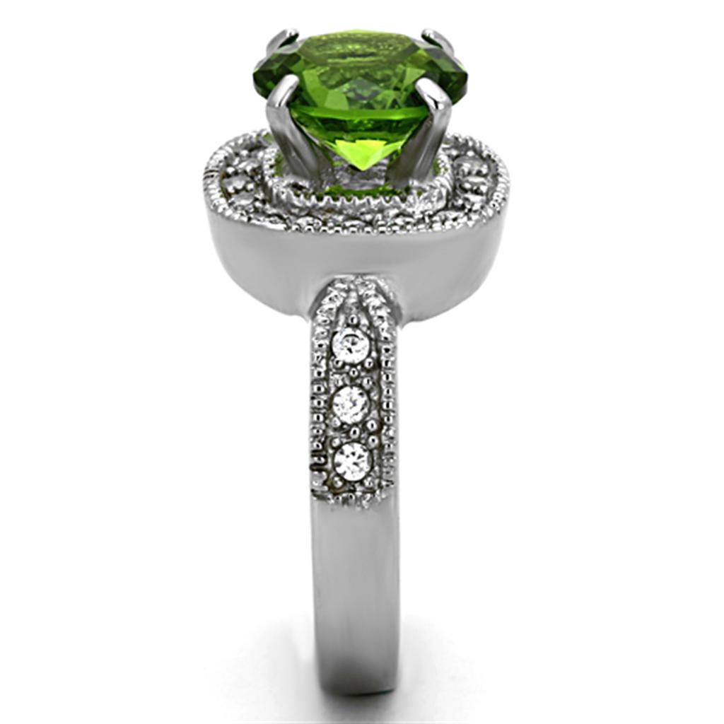 High polished (no plating) Stainless Steel Ring with Synthetic Synthetic Glass in Peridot