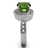 High polished (no plating) Stainless Steel Ring with Synthetic Synthetic Glass in Peridot