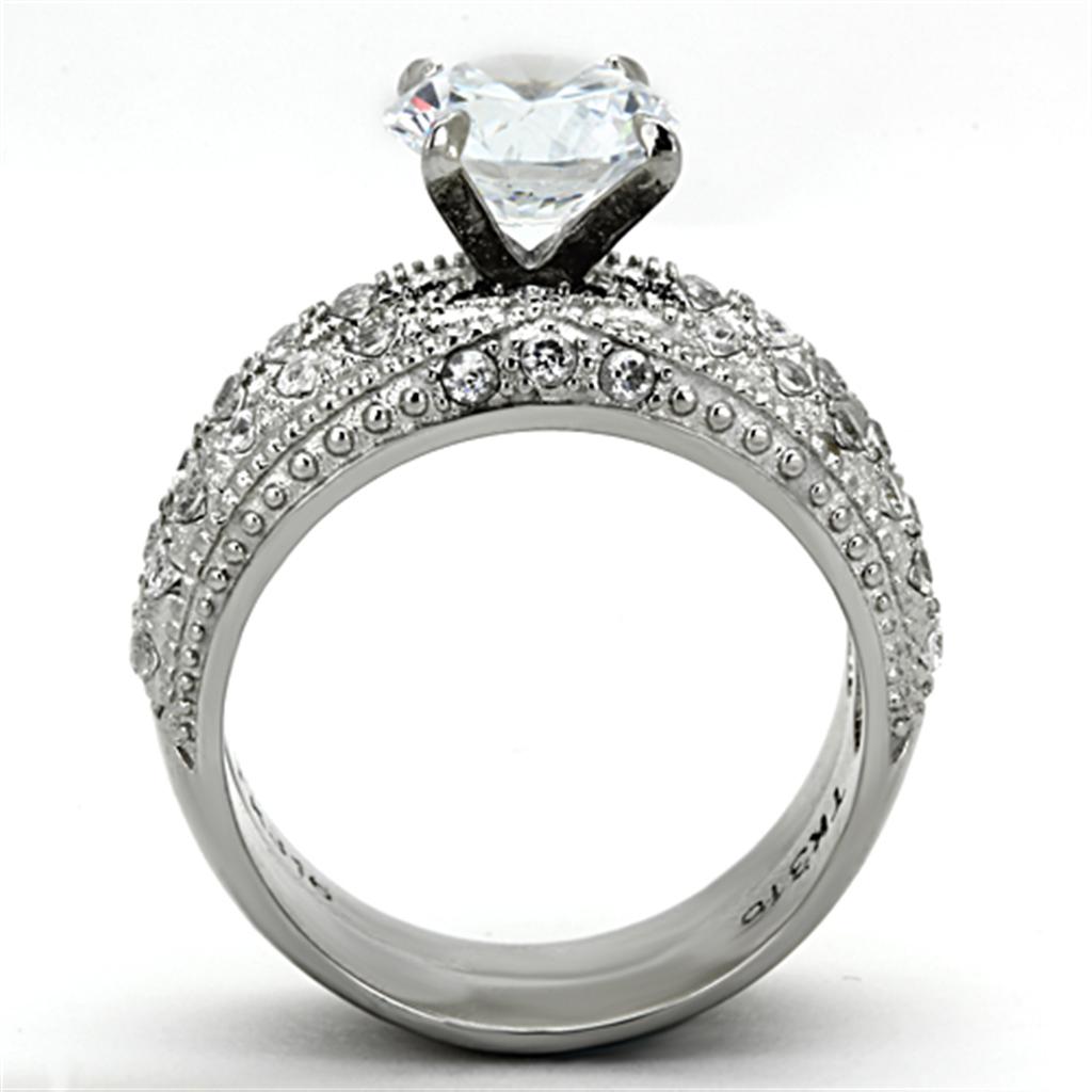 High polished (no plating) Stainless Steel Ring with AAA Grade CZ  in Clear