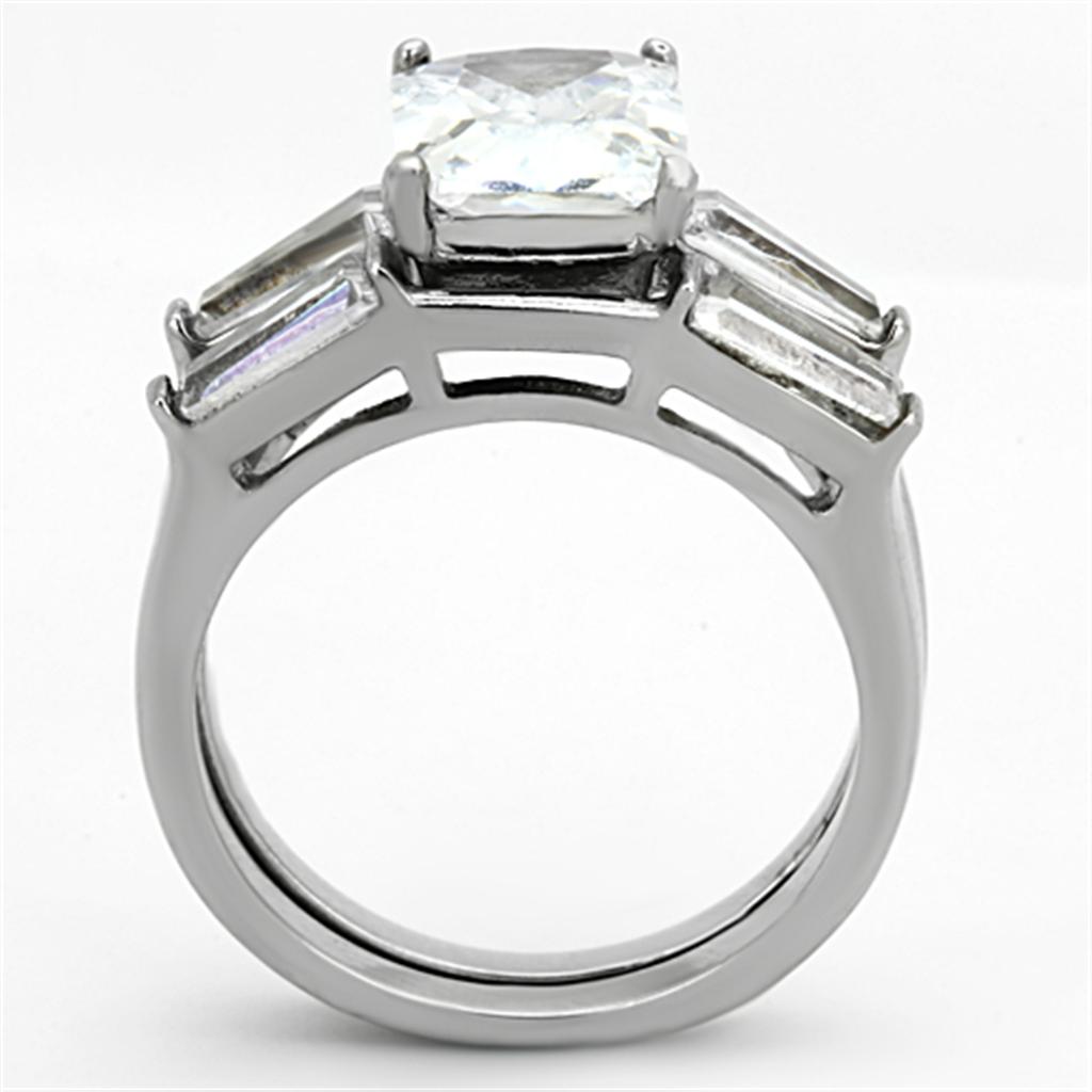 High polished (no plating) Stainless Steel Ring with AAA Grade CZ  in Clear