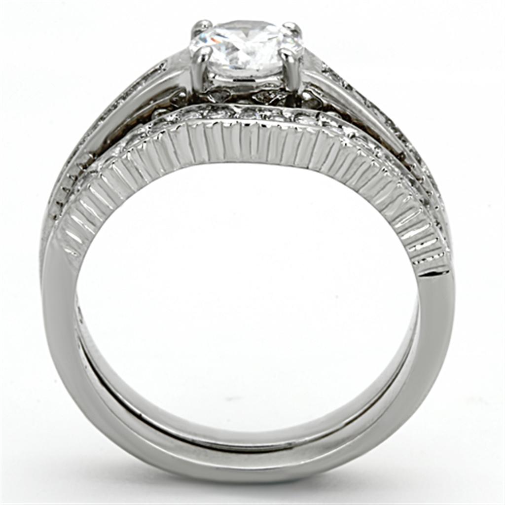 High polished (no plating) Stainless Steel Ring with AAA Grade CZ  in Clear