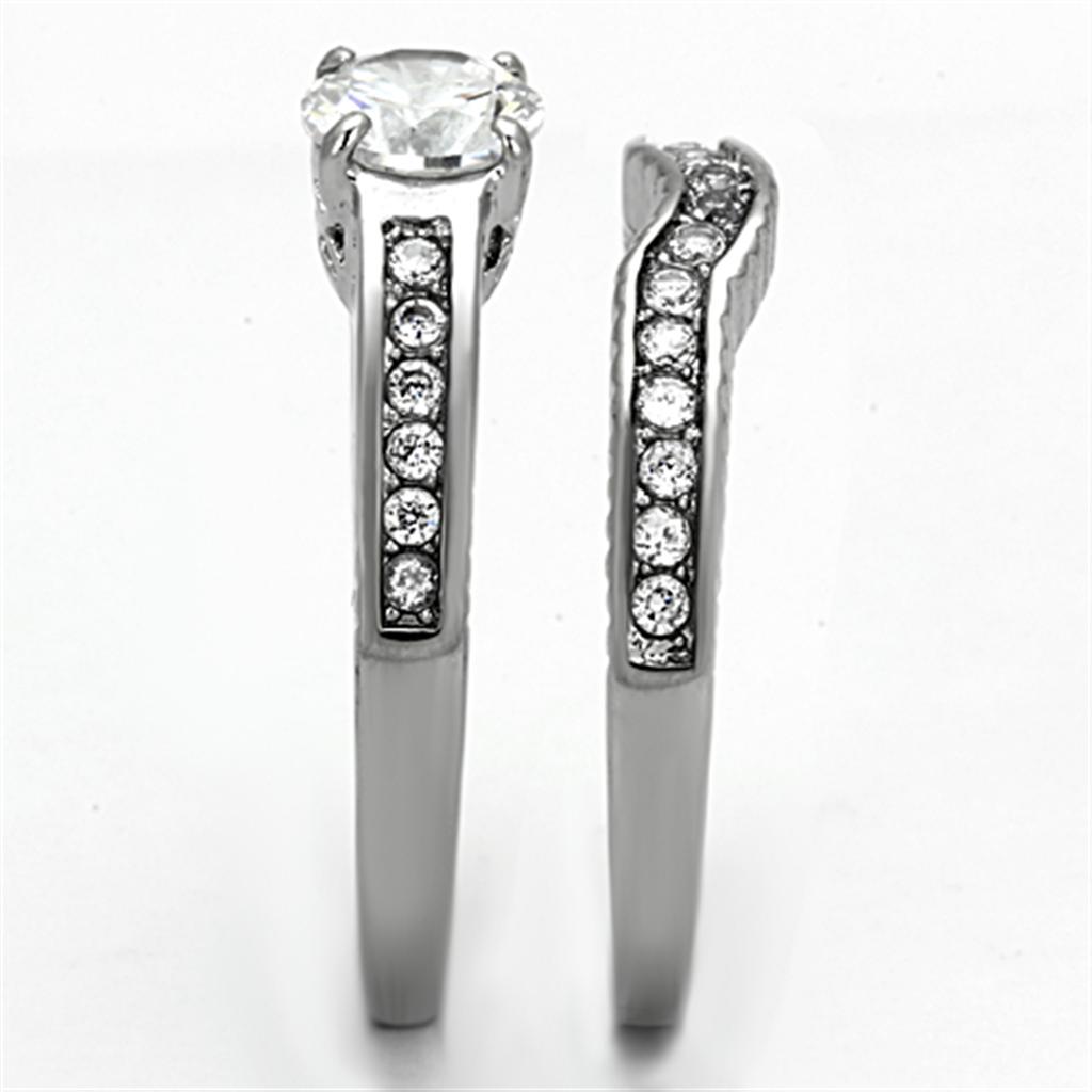 High polished (no plating) Stainless Steel Ring with AAA Grade CZ  in Clear