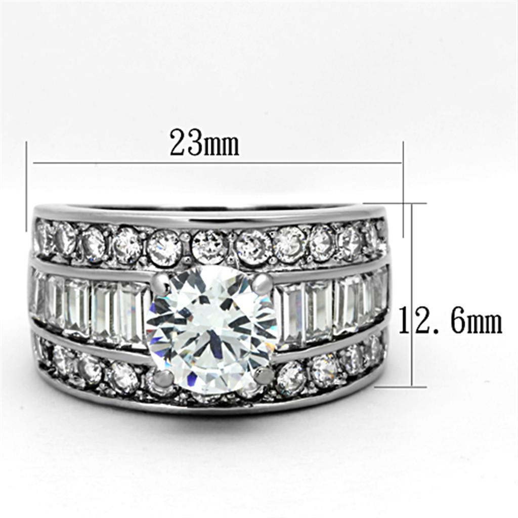 High polished (no plating) Stainless Steel Ring with AAA Grade CZ  in Clear