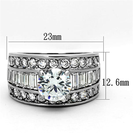 High polished (no plating) Stainless Steel Ring with AAA Grade CZ  in Clear