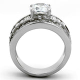 High polished (no plating) Stainless Steel Ring with AAA Grade CZ  in Clear