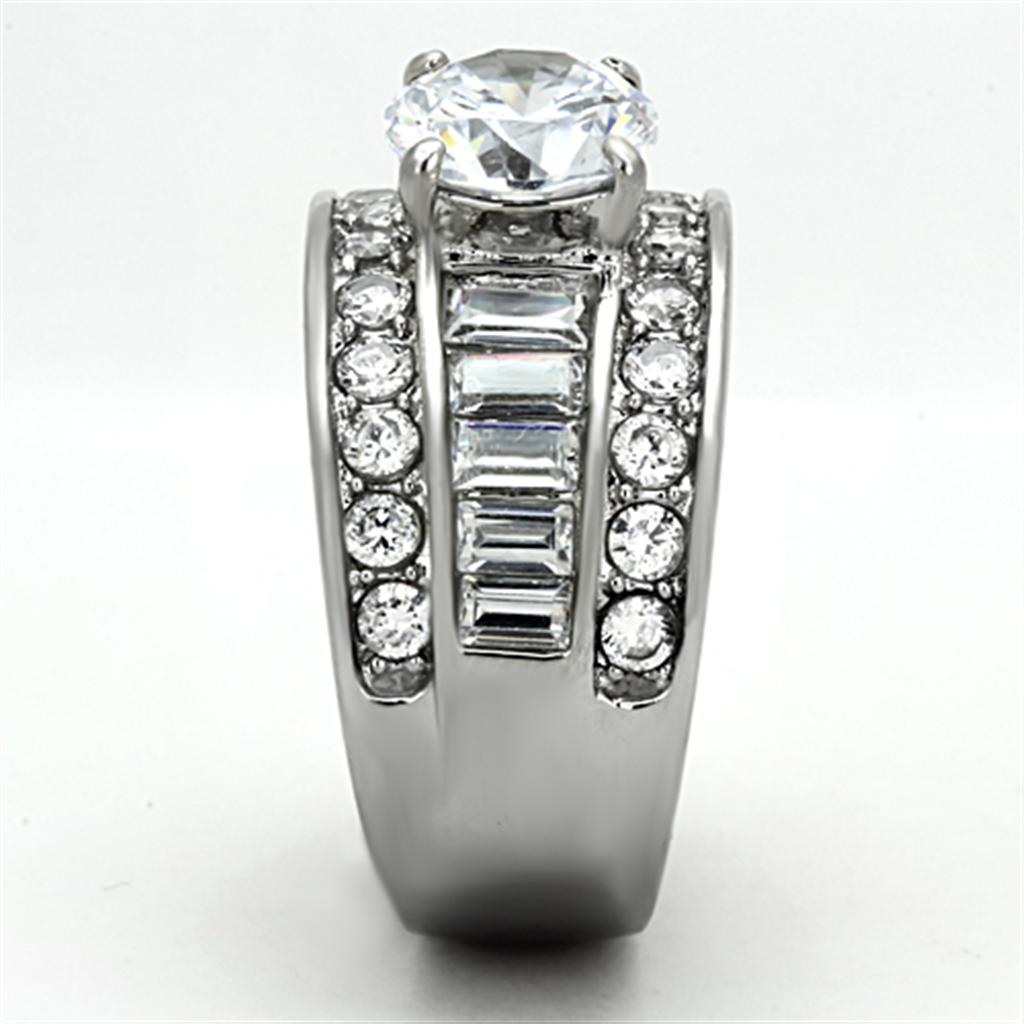 High polished (no plating) Stainless Steel Ring with AAA Grade CZ  in Clear