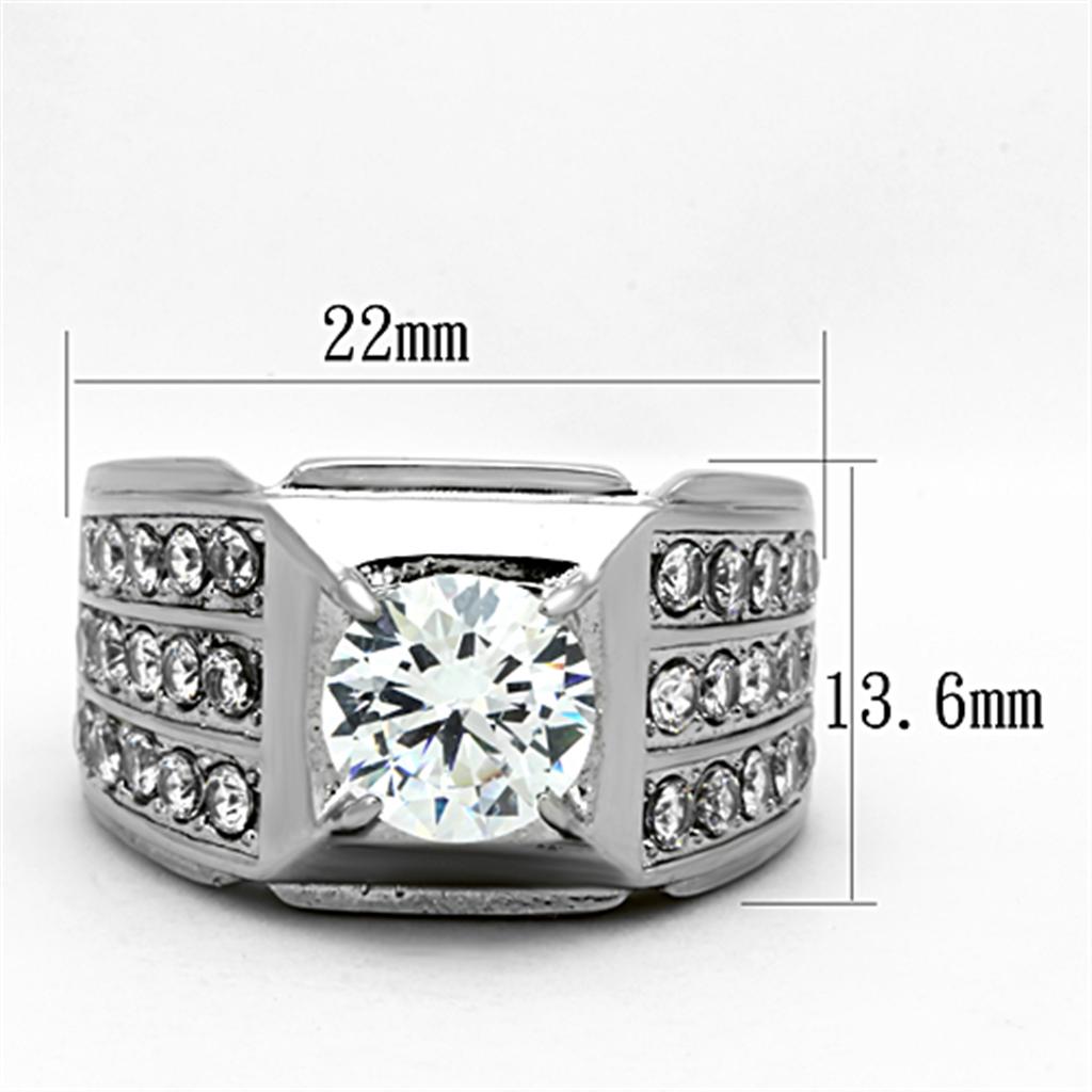 High polished (no plating) Stainless Steel Ring with AAA Grade CZ  in Clear