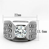 High polished (no plating) Stainless Steel Ring with AAA Grade CZ  in Clear