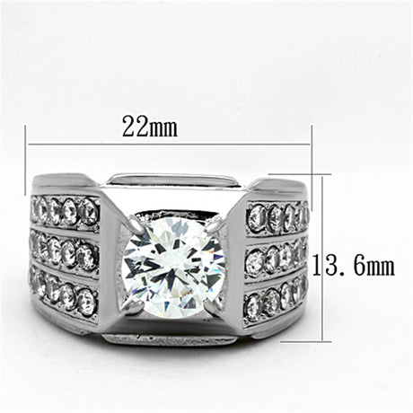 High polished (no plating) Stainless Steel Ring with AAA Grade CZ  in Clear