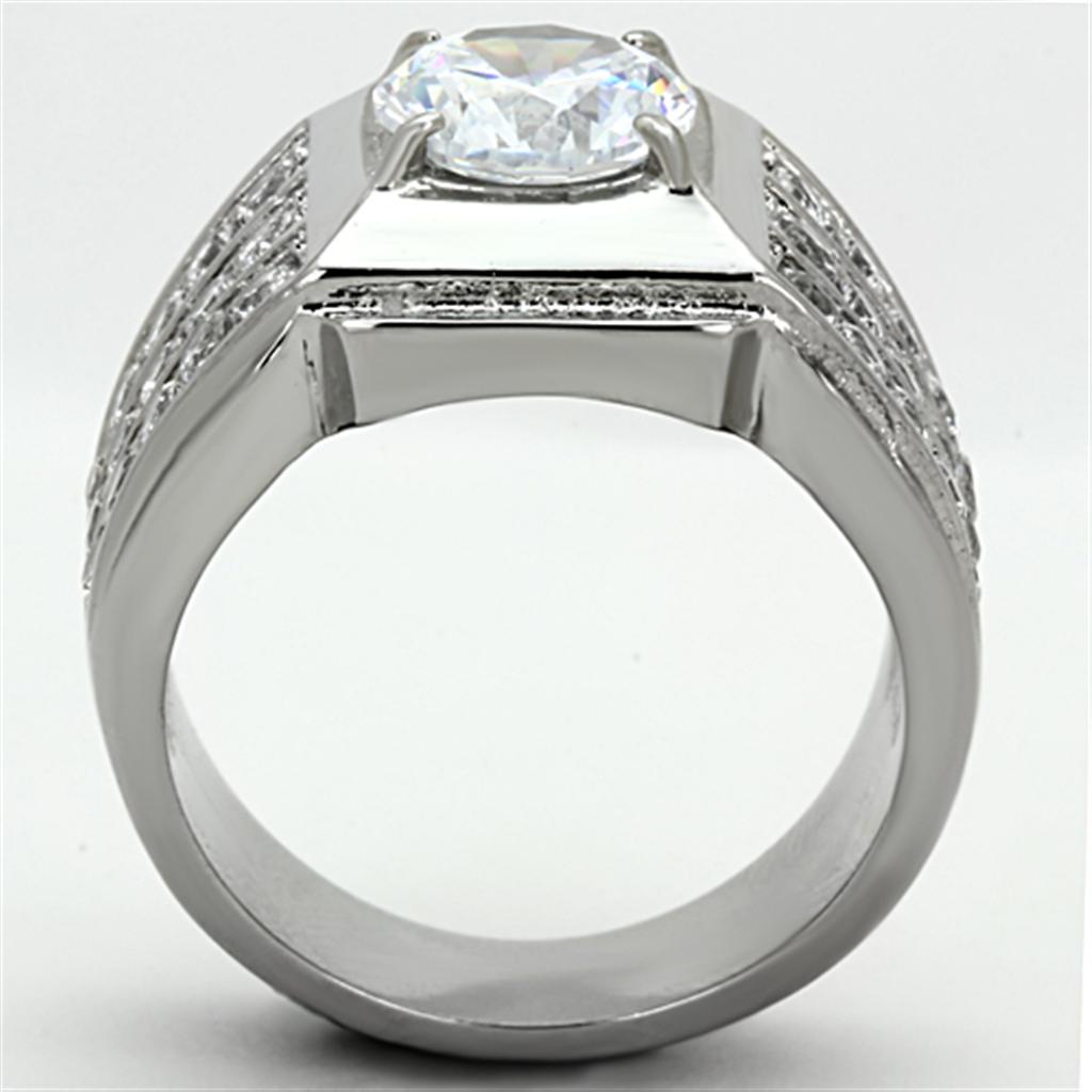 High polished (no plating) Stainless Steel Ring with AAA Grade CZ  in Clear