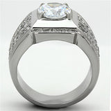 High polished (no plating) Stainless Steel Ring with AAA Grade CZ  in Clear