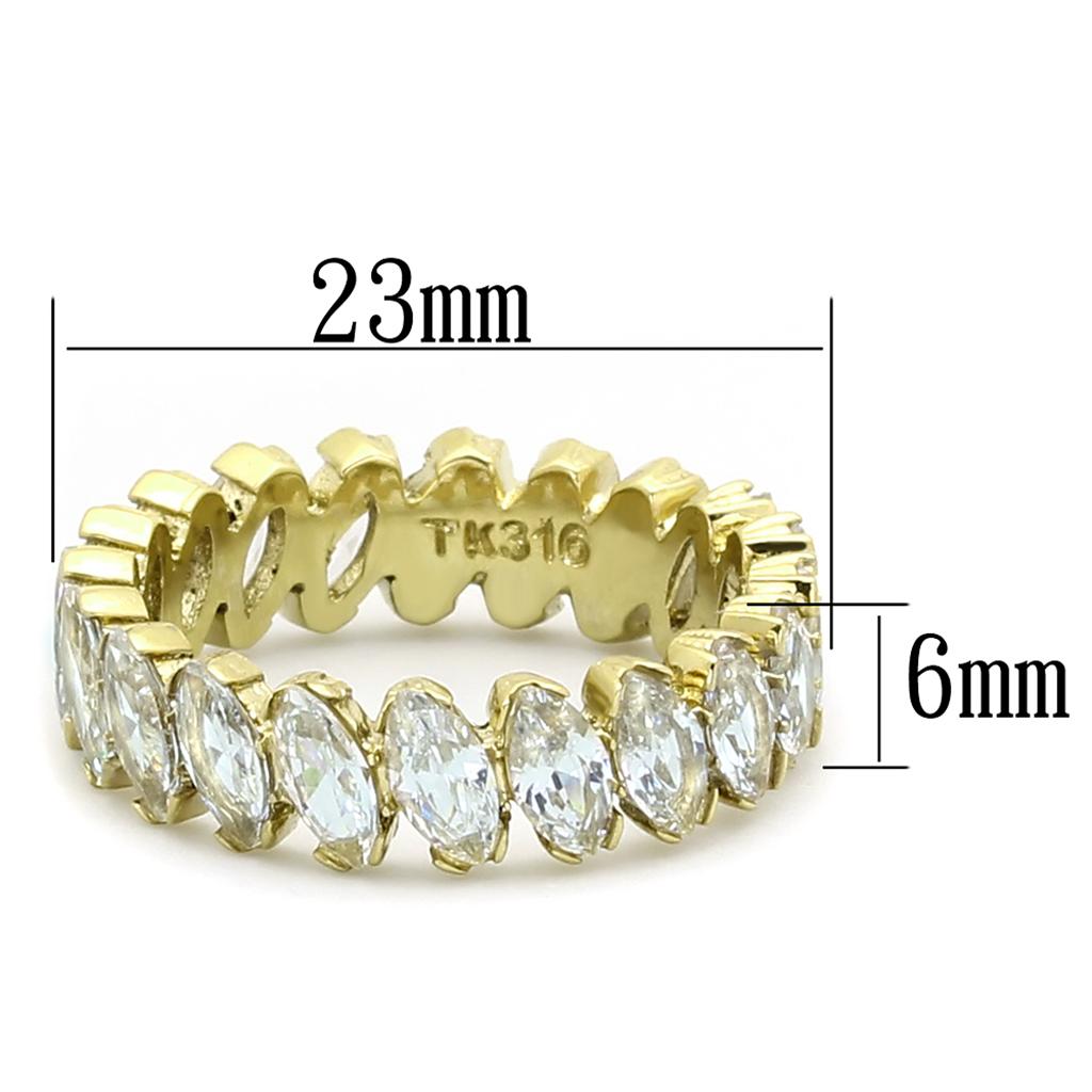 IP Gold(Ion Plating) Stainless Steel Ring with AAA Grade CZ  in Clear