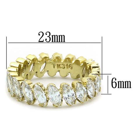 IP Gold(Ion Plating) Stainless Steel Ring with AAA Grade CZ  in Clear