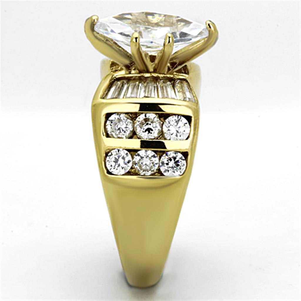 IP Gold(Ion Plating) Stainless Steel Ring with AAA Grade CZ  in Clear