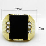 IP Gold(Ion Plating) Stainless Steel Ring with Synthetic Onyx in Jet