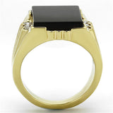 IP Gold(Ion Plating) Stainless Steel Ring with Synthetic Onyx in Jet