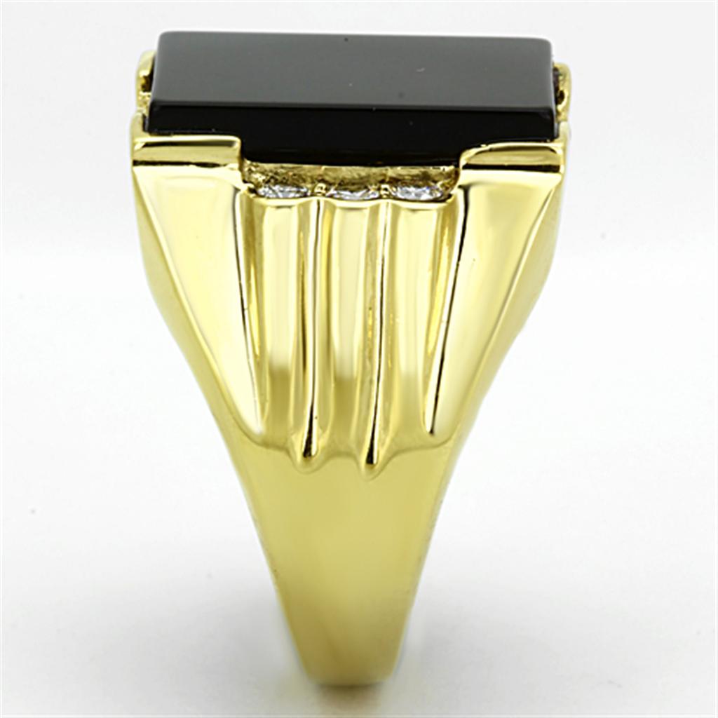 IP Gold(Ion Plating) Stainless Steel Ring with Synthetic Onyx in Jet