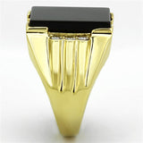 IP Gold(Ion Plating) Stainless Steel Ring with Synthetic Onyx in Jet