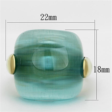 IP Gold(Ion Plating) Stainless Steel Ring with Synthetic Cat Eye in Sea Blue
