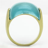 IP Gold(Ion Plating) Stainless Steel Ring with Synthetic Cat Eye in Sea Blue