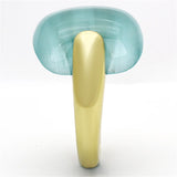 IP Gold(Ion Plating) Stainless Steel Ring with Synthetic Cat Eye in Sea Blue