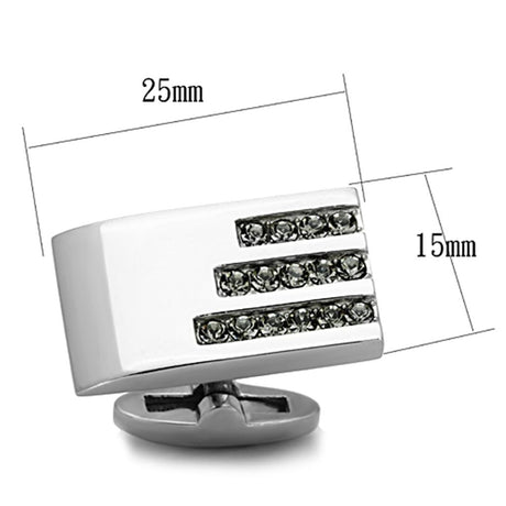 High polished (no plating) Stainless Steel Cufflink with Top Grade Crystal  in Black Diamond