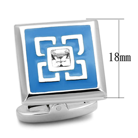 High polished (no plating) Stainless Steel Cufflink with Top Grade Crystal  in Clear