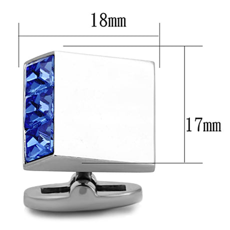 High polished (no plating) Stainless Steel Cufflink with Top Grade Crystal  in Sapphire