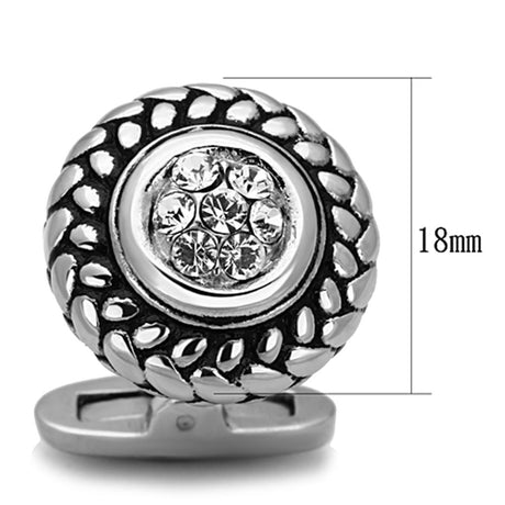 High polished (no plating) Stainless Steel Cufflink with Top Grade Crystal  in Clear