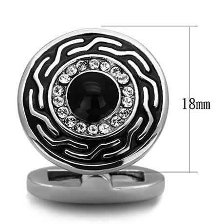 High polished (no plating) Stainless Steel Cufflink with Top Grade Crystal  in Clear