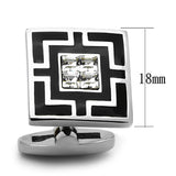 High polished (no plating) Stainless Steel Cufflink with Top Grade Crystal  in Clear