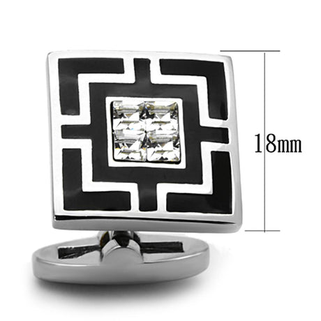 High polished (no plating) Stainless Steel Cufflink with Top Grade Crystal  in Clear