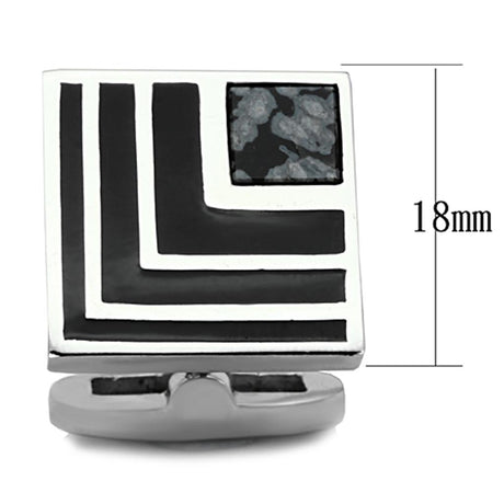 High polished (no plating) Stainless Steel Cufflink with Synthetic Onyx in Jet