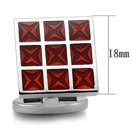 High polished (no plating) Stainless Steel Cufflink with Epoxy  in Garnet