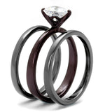 IP Light Black (IP Gun) & IP Dark Brown (IP coffee) Stainless Steel Ring with AAA Grade CZ  in Clear