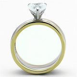 Three Tone (IP Gold & IP Rose Gold & High Polished) Stainless Steel Ring with AAA Grade CZ  in Clear