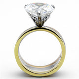 Three Tone (IP Gold & IP Rose Gold & High Polished) Stainless Steel Ring with AAA Grade CZ  in Clear