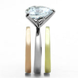 Three Tone (IP Gold & IP Rose Gold & High Polished) Stainless Steel Ring with AAA Grade CZ  in Clear