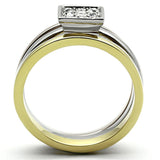 Three Tone (IP Gold & IP Rose Gold & High Polished) Stainless Steel Ring with Top Grade Crystal  in Clear
