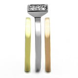 Three Tone (IP Gold & IP Rose Gold & High Polished) Stainless Steel Ring with Top Grade Crystal  in Clear