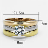 Three Tone (IP Gold & IP Rose Gold & High Polished) Stainless Steel Ring with AAA Grade CZ  in Clear