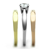 Three Tone (IP Gold & IP Rose Gold & High Polished) Stainless Steel Ring with AAA Grade CZ  in Clear