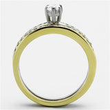 Two-Tone IP Gold (Ion Plating) Stainless Steel Ring with AAA Grade CZ  in Clear